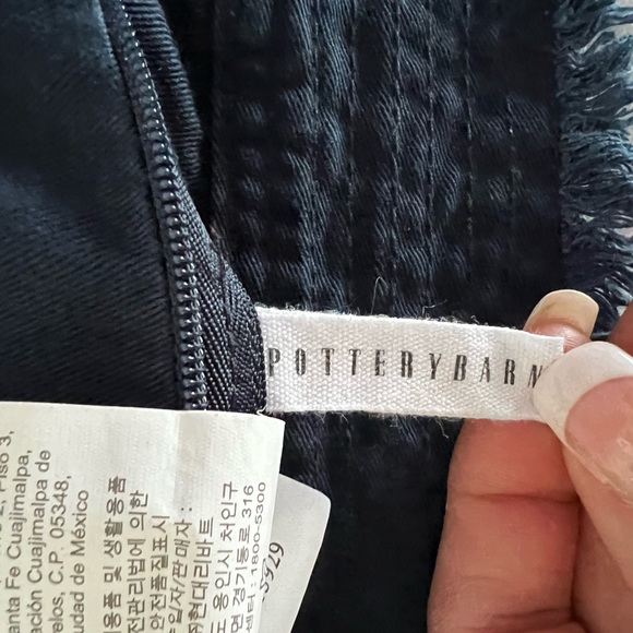 Pottery Barn Accents Pottery Barn Navy Cotton Fringe Pillow Cover